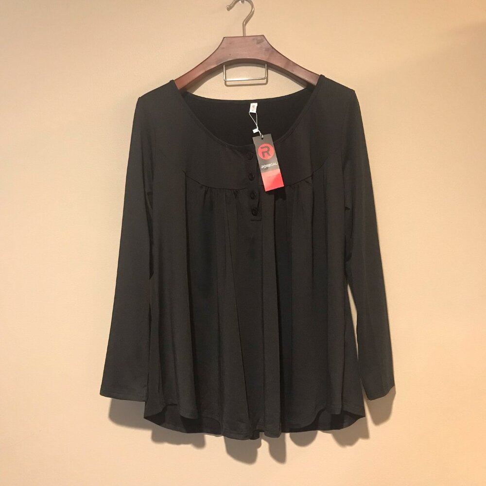 Black Baggy Blouse Possible Maternity/Breast Feeding Shirt Button down Baby Doll